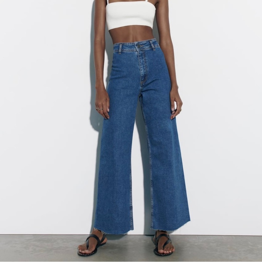 Zara Denim Marine Straight High Waisted Jeans - Picture 1 of 6